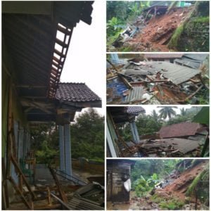 Benteng Halaman Rumah Longsor di Dusun Sukajaya Desa Bolang Kecamatan Dayeuhluhur Menimpa Rumah