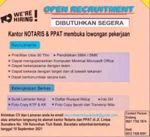 Kantor Notaris dan PPAT Kampung Tiuh Balak Membuka Loker, Ini Syaratnya