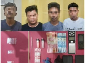 Empat Tersangka Pengedar Shabu Diciduk Resnarkoba Polres Kampar di Desa Tanjung Sawit Tapung
