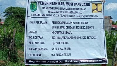 Warga Soroti Pengerjaan Proyek Jalan Komplek GBL Senilai 2,2 Milyar di Muba