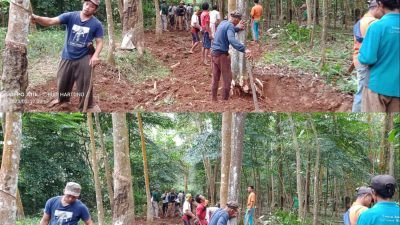 Kepala Kampung Sinar Gading Way Kanan Bersama Warga Gotong Royong Pembuatan Badan JUT