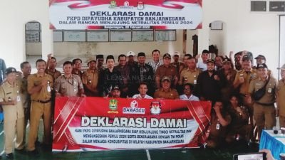Bersama Bawaslu dan KPU, FKPD Dipayudha Banjarnegara Melakukan Deklarasi Damai Menuju Pemilu 2024