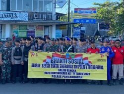 Sambut HUT Bhayangkara ke-77, Polres Pangandaran Gelar Apel Bakti Sosial Aksi Bersih-bersih Pantai.