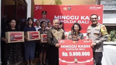 Minggu Kasih Kapolresta Denpasar Sambangi Gereja Pantekosta, Ajak Masyarakat Sukseskan Pemilu 2024