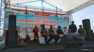Satpol PP Magetan bersama Bea Cukai Madiun Sosialisasi Rokok Ilegal di Lapangan Kedungpanji