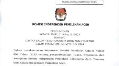 Pengumuman DCT, Sebanyak 452 Caleg DPRK Aceh Tamiang Resmi Ikut di Pileg Tahun 2024