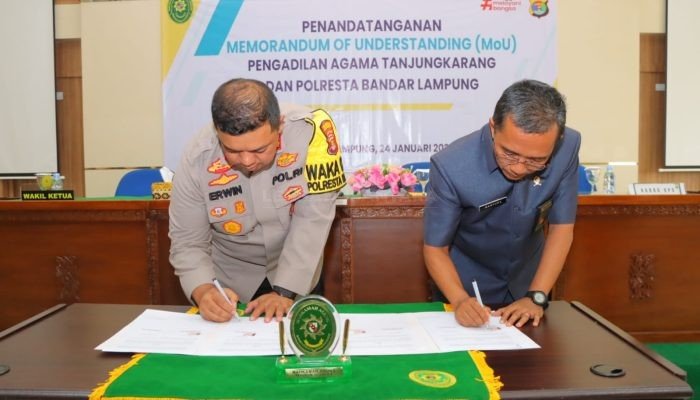 Tingkatkan Sinergitas, Polresta Bandar Lampung Teken MoU dengan Pengadilan Agama Tanjung Karang Kelas IA