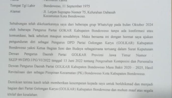 Dukung Paslon BAGUS, Pengurus DPD Golkar Bondowoso Mengundurkan Diri