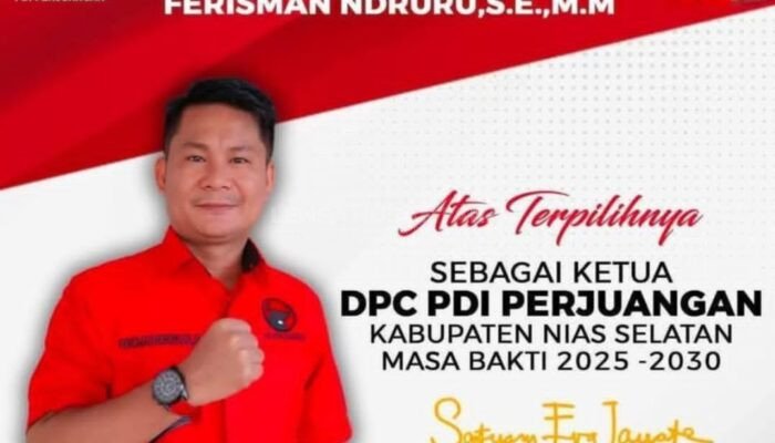 Akhirnya Ferisman Ndruru Resmi Dikukuhkan Menjadi Pimpin DPC PDI-P Nisel Periode 2025-2030