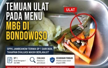 Pasca Ditemukan Ulat di Menu MBG, SPPG Jambeanom Bondowoso Terima SP 1 dari BGN